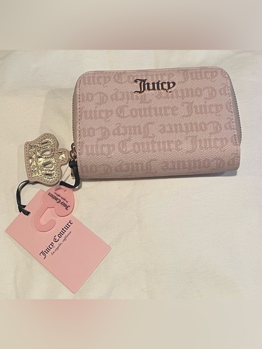 Juicy Couture Fresh Take Zip Around Wallet in Sandstone Featuring Crown Charm